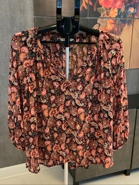 Part Two Boho Paisley V-Neck Blouse in Coral and Black 46